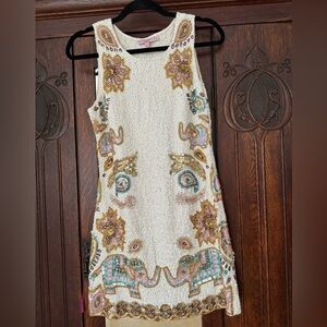 Calypso St Barth Beaded and Sequined Elephant and Floral Shift Dress